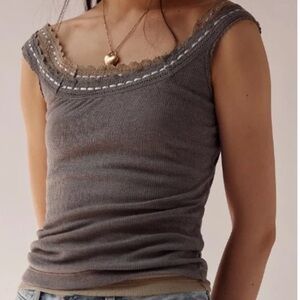 Free People Intimately Heather Gray Only You Pointelle Tank Top Size M